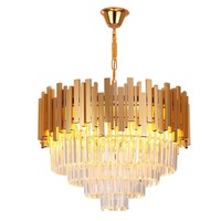 Métal Or Cadre Senior Cristal Verre Moderne 400mm Lumières Salle À Manger Île Pendentif Lumière Longue Circulaire Suspension Lampe E14