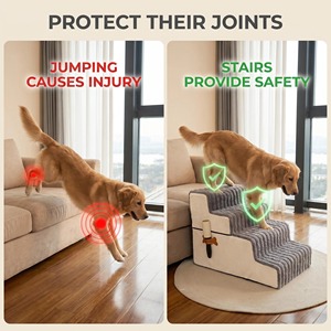 ペット用階段＆犬用ベッドラダー　プラッシュ素材　エコフレンドリー　頑丈でモダンな取り外し可能・洗濯可能なスロープ　小型犬・高齢犬用　ベッド・ソファへの登りやすい - Product Image 2