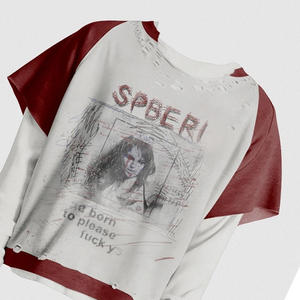 Camiseta de Manga Larga para Hombre, Estilo Grunge Punk, Y2K, de Algodón Grueso, con Aspecto Desgastado y Rasgado, de Manga Raglán - Product Image 2