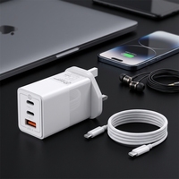 Cargador Rápido GaN de 65W con 3 Puertos USB-A y Tipo C, Enchufe UK, PD, QC 3.0, PPS, para Infinix, iPhone, Samsung, Macbook, Teléfonos Móviles y Laptops