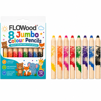 FLOWood 8 Crayons de Couleur Géants, Crayons de Couleur en Bois Épais et Faciles à Tenir, Non Toxiques pour l'Art