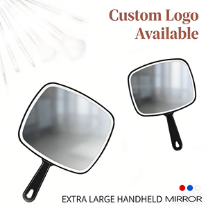Espejo de Maquillaje Cuadrado Personalizado con Logotipo, Espejo de Mano con Orificio, Mango de Plástico Negro, Vidrio Extra Grande, Venta al por Mayor para Salones de Belleza - Product Image 1