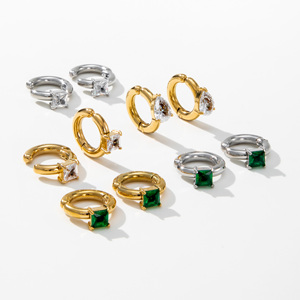 YF3652 Fashion Waterproof Jewelry Stainless Steel Ear <strong>Cuff</strong> 18K PVD Gold Plated Geometric Water Drop Zircon Clip on <strong>Earrings</strong> - Product Image 1