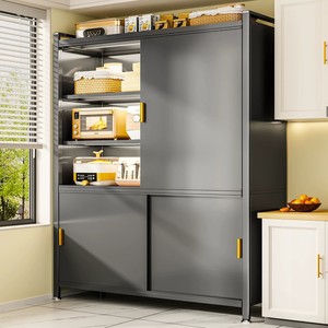 Meuble <span class=keywords><strong>de</strong></span> rangement <span class=keywords><strong>de</strong></span> <span class=keywords><strong>cuisine</strong></span> autoportant en métal avec portes coulissantes, organisateur <span class=keywords><strong>de</strong></span> garde-manger multi-niveaux anti-poussière pour micro-ondes et ustensiles <span class=keywords><strong>de</strong></span> cuisson - Product Image 1