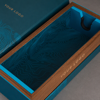 Boîte cadeau écologique pour whisky avec cadre en bois, logo personnalisé, emballage en papier spécial bleu sarcelle de qualité supérieure pour le vin, OEM ODM