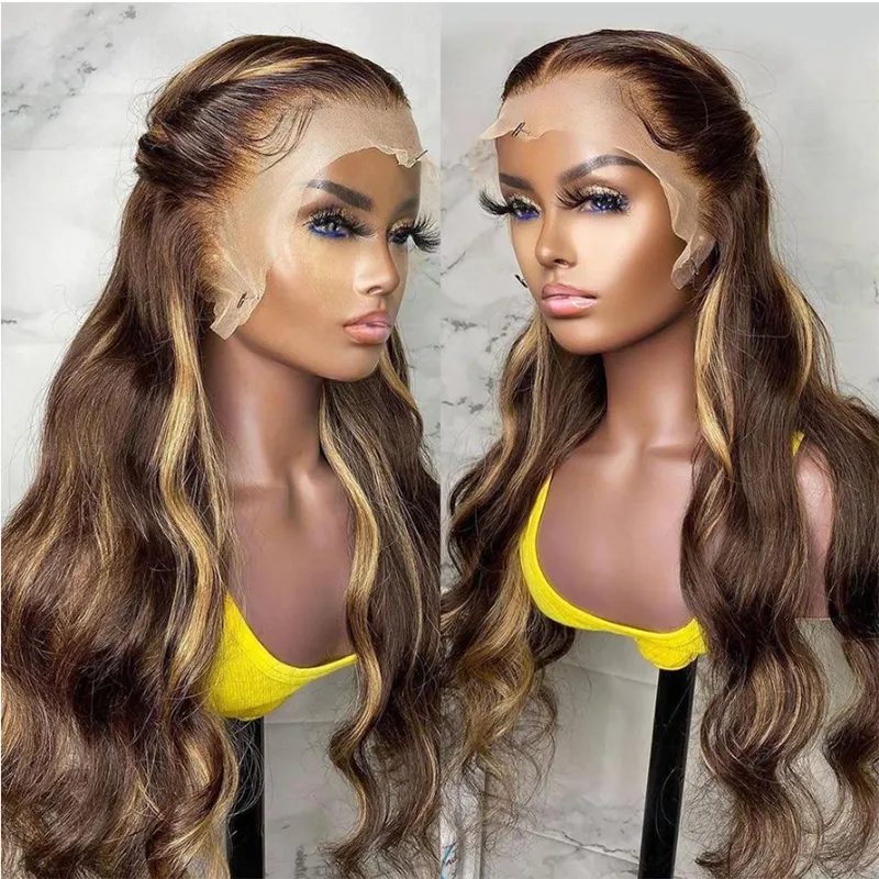ISEE Hot Sale T1B/27 Honey Blonde Piano Color Lace Front Human Hair Wigs,180% Transparent Highlight Long Ombre Wig Vendors