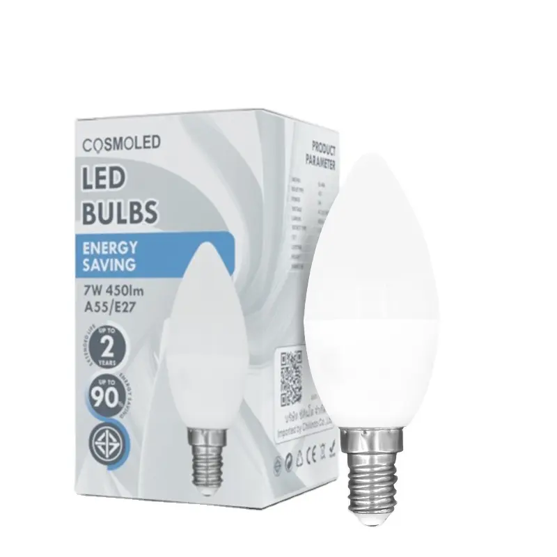 مصباح شمع من العلامة التجارية وو جونغ C37 E14 نوع C من المصابيح المضيئة مزود بتصميم أو محاور مميزة وحاصل على شهادة CE&UL