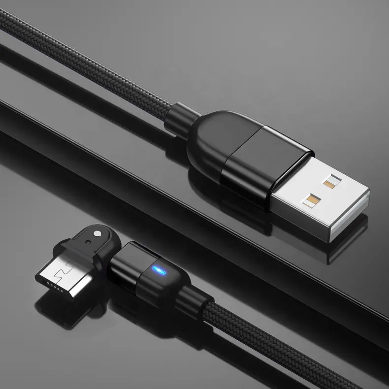 High Quality 1 meter 2.4A Mini USB Cord cable 180 Degree Game LED Fast Cable for Micro