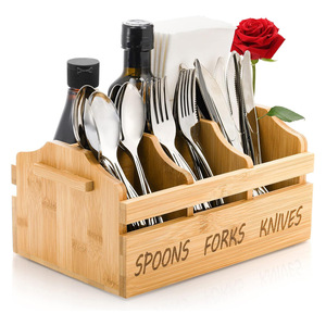 Bamboo Tableware Organizer <b>Box</b> 24.5x8.5x17.15cm Multi-Purpose <b>Storage</b> For Spoons Forks Knives <b>Kitchen</b> Utensils - Product Image 5