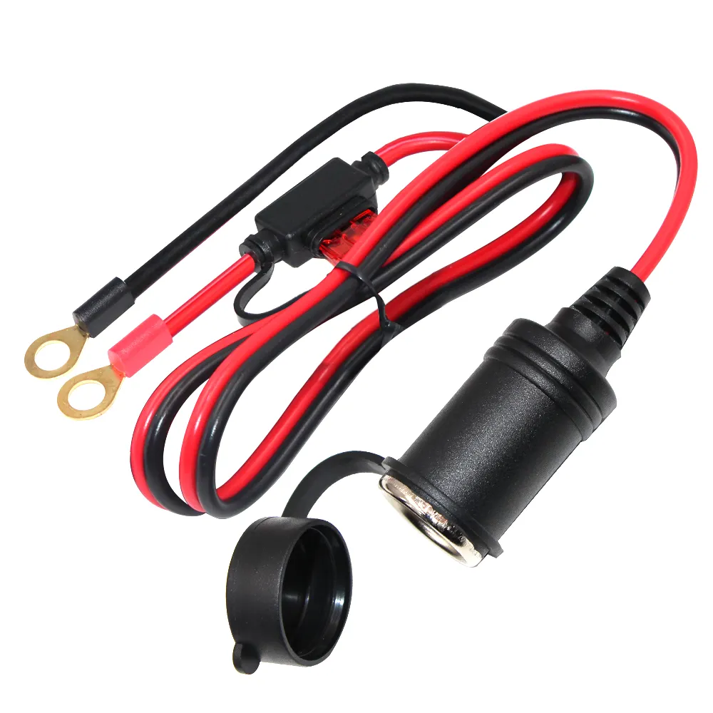 Car Cigarette Charger Extension Cord Female Lighter Plug with O Ring Terminal for Car Battery Charge Connection