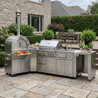 Ensemble d'îlots de cuisine modulaires en acier inoxydable 304 de qualité alimentaire, fabriqués sur mesure, pour barbecue extérieur avec évier