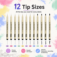Ensemble de 12 stylos à dessin noirs, plusieurs tailles de pointes, stylos fins pour le dessin, l'illustration, l'écriture, l'art