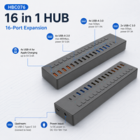 16 in 1 USB Hub 3.0, Data 5Gbps, Pengisian Daya Apple, 16 Sakelar Independen, ABS, GL3510+GL850S, HBC076
