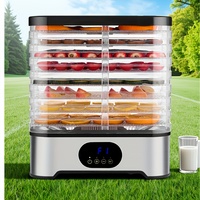Déshydrateur alimentaire en acier inoxydable à 5 niveaux avec minuterie numérique, contrôle de la température (jusqu'à 80°C), affichage LED, hauteur réglable, deux couleurs