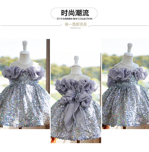 Abito <span class=keywords><strong>elegante</strong></span> da bambina di fascia alta per bambini con paillettes papillon monospalla vestito da ragazza - Product Image 5
