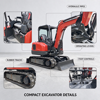 Mini Excavator Crawler 0.06m³ Bucket 18.4kW Diesel 1050mm Narrow Track untuk Konstruksi, Penggalian Parit, Lansekap, Harga Pabrik