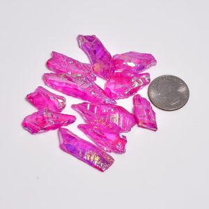 Puntas de cristal de cuarzo con revestimiento de titanio natural Yashee, piedras preciosas crudas rosas para la fabricación de joyas, 10 piezas de forma irregular - Product Image 3
