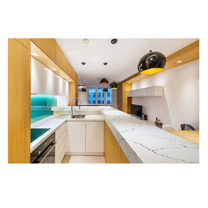 Ivory Solid Surface <strong>Quartz</strong> Kitchen <strong>Countertops</strong> with <strong>Brown</strong> <strong>Vein</strong> Design 3/4inch Thickness Modern Eco-Friendly Non-Toxic - Product Image 6