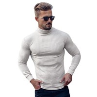 Pulls décontractés pour hommes à col rabattu, col roulé, à rayures unies, chauds et ajustés, pour le printemps et l'automne