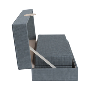 Scatole Decorative Rettangolari in Ecopelle con Coperchio per Gioielli e Oggetti Preziosi, Decorazione Casa, Finitura Grigia Texturizzata con Accenti Dorati - Product Image 4