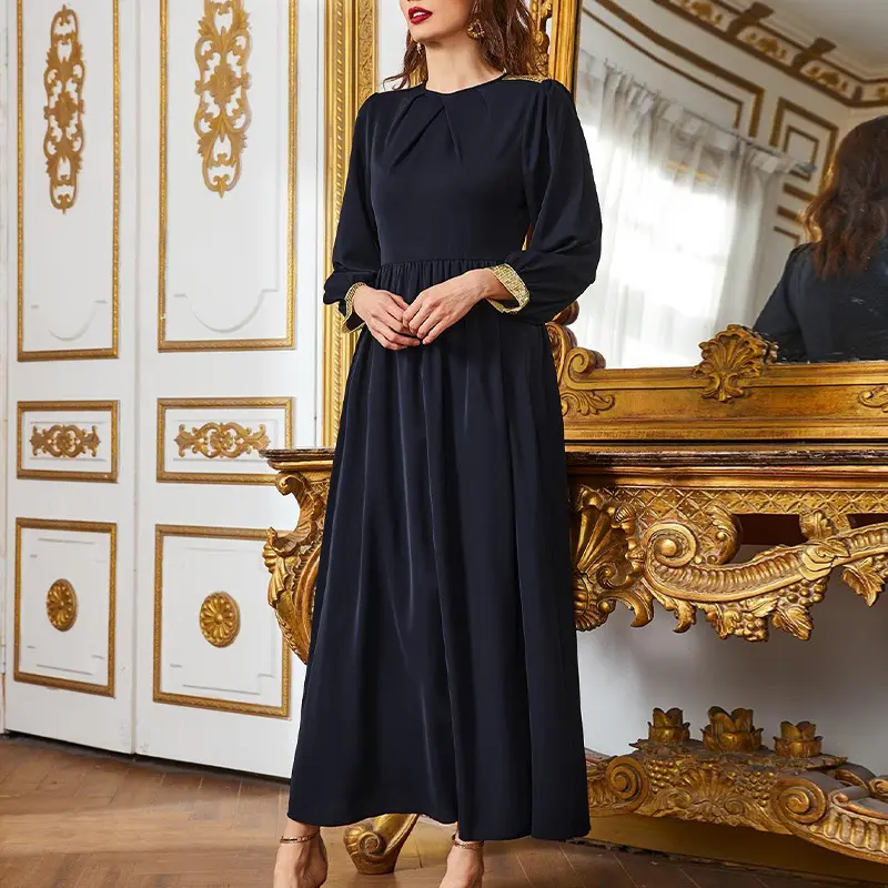 Solid Color Modest Faldas Long Sleeve Largas Para Mujer Maxi Black Formal Cute Dress For Mothers