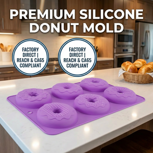 Molde de Silicona de Grado Alimenticio para <span class=keywords><strong>Donuts</strong></span>, 6 Cavidades, Antiadherente, Resistente al Calor, Libre de BPA, Bandeja Flexible para Horno y <span class=keywords><strong>Microondas</strong></span> - Product Image 1