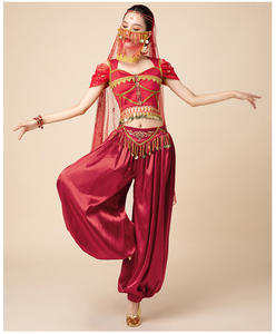 Cosplay de mujer <span class=keywords><strong>Aladdin</strong></span> <span class=keywords><strong>Jasmine</strong></span> Princess Bollywood Danza del vientre Fiesta de Halloween Disfraces de actuación Top con pantalones Traje - Product Image 5