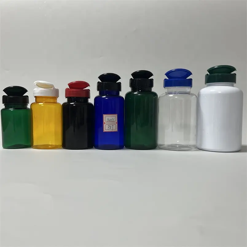 Cápsulas de pílulas de plástico, 80cc 100cc 175cc branco brilhante pet garrafas de remédio frascos com tampa superior