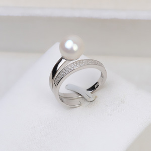 S925 Silver Open <b>Ring</b> for Women Simple Fashionable Living <b>Ring</b> 9-10 <b>Pearl</b> Versatile DIY Jewelry Accessory Holder Trendy Inlay - Product Image 1