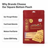 Bolsa de Fondo Cuadrado con Cierre Unidireccional y Ventana Transparente, Impresión Personalizada, Grado Alimenticio, para Snacks, Venta al Por Mayor, OEM