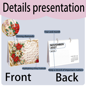 2027 Floral Diamond Painting Desk Calendar 12 Months Different <strong>Blooms</strong> Full Drill Rhinestone <strong>Art</strong> Flip Standing Calendar - Product Image 4