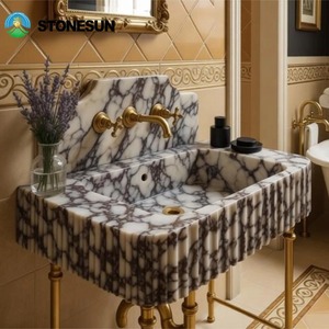 Lavabo a colonna StoneSun di lusso moderno in marmo italiano Calacatta Viola, lavabo da <span class=keywords><strong>bagno</strong></span> autoportante in marmo <span class=keywords><strong>per</strong></span> appartamento - Product Image 3