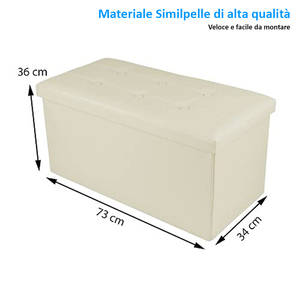 Pouf rectangulaire 80x40x40cm, siège double rembourré, repose-pieds avec rangement, couleur noire - Product Image 2