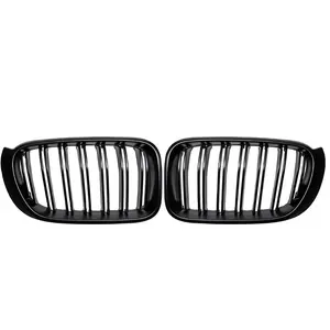 1 Pasangan Mate Hitam Double Slat Line Depan Grille Grill Ginjal untuk BMW X3 X4 F25 F26 2014-2018