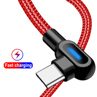 Kabel USB XL Brand 90 Derajat Sudut Kanan Elbow LED dengan Konduktor Tembaga Murni, Jalinan Nilon, Pengisian Cepat dan Transfer Data untuk Ponsel