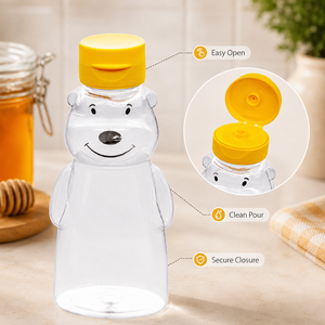 Bouteille souple en forme d'ours pour miel, pots souples Honeybear, conteneur vide mignon pour le stockage et la distribution de sirop, sauce et jus - Product Image 2