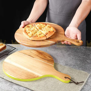Planche à découper ronde durable avec poignée pour le pain Pizza au steak de fruits pour le restaurant-Bloc à découper en bois - Product Image 3