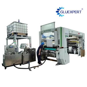 GLUEXPERT Máquinas de encolado sin solvente 2K superventas Nueva condición PLC Motor Core Planta de fabricación de textiles químicos