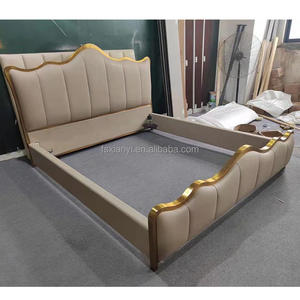 سرير كينج إيطالي حديث مع جلد البقر الناعم الذهبي سرير رئيسي مزدوج للفنادق - Product Image 4