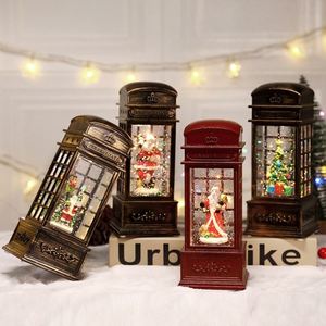 Caja de Música con Luz Nocturna LED, Funciona con Pilas, de Plástico, Llena de Agua, con Efecto de Nieve Musical, Diseño de Cabina Telefónica Navideña - Product Image 1