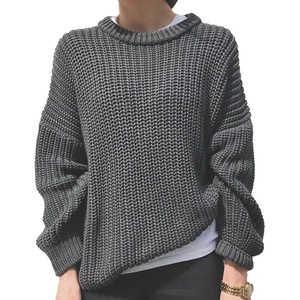 Pull-over col rond tendance pour femme, couleur unie, coupe ample, tricot pour femme, mode - Product Image 1
