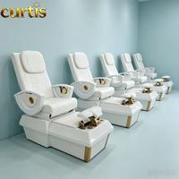 Fauteuil de pédicure professionnel en or blanc avec dossier inclinable électrique, bain de pieds sans tuyauterie à remous et lampe LED pour salons de manucure en Amérique du Nord