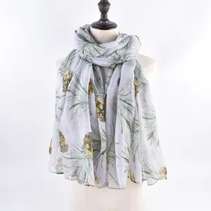 Low Customized New Style Style Versatile Pineapple Flower Print Balinese Scarf Women's Breathable Lightweight Scarf Long Shawl