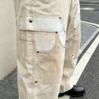 Pantalon de travail en toile épaisse délavée sur mesure OEM, avec double genouillère, effet éclaboussures de peinture, coupe large, style Y2K Grunge Streetwear pour homme