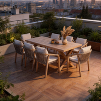 Canapé en teck avec coussins, imperméable et anti-corrosion, ensemble table et chaises de style rustique pour jardin extérieur