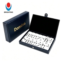 Jeu de dominos double six avec logo personnalisé, tuiles de dominos blancs ivoire avec étui en cuir PU, jeu de dominos en gros pour cadeau de club