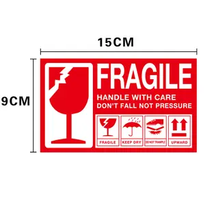 Customized Permanent Adhesive Fragile Shipping Labels Fragile Sticker Label Warning Label fragile-handle with care stickers