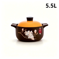 Casserole en céramique marron de 5,5 L avec couvercle floral à fleurs d'oranger, durable, résistante aux hautes températures, compatible lave-vaisselle, ensemble de cuisine pour cuisinière à gaz