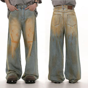 กางเกงยีนส์ทรงหลวมสไตล์ Y2K รุ่น Heavyweight สำหรับสตรีทแวร์ ฮิปฮอป ลุคสกปรก ล้างสีแบบ Dirty Mud Wash ทรงขากว้างตรง ดีไซน์ล่าสุด - Product Image 1