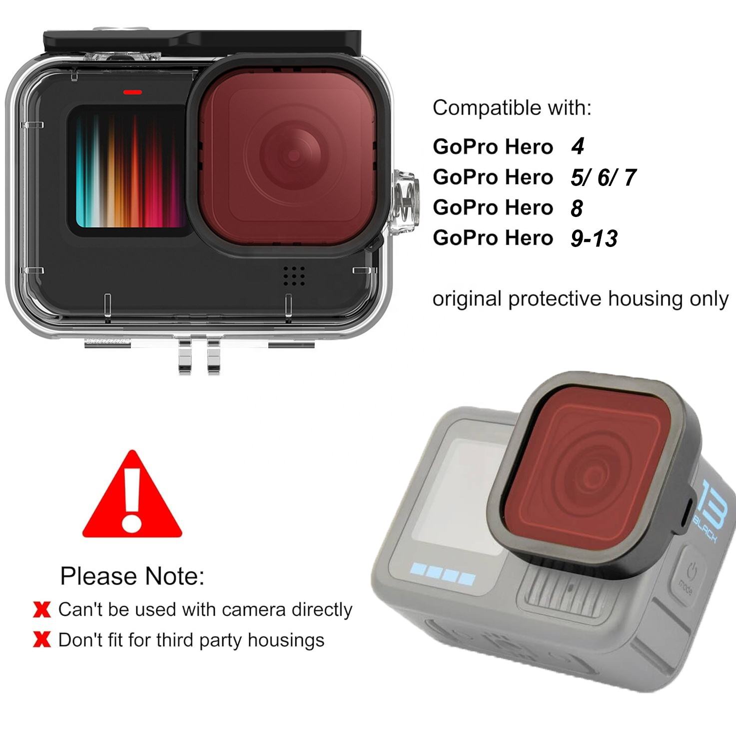 HONGDAK Underwater Waterproof Housing Protective Red Pink Purple Nd Camera Len Filter for gopro Action Camera Hero-4